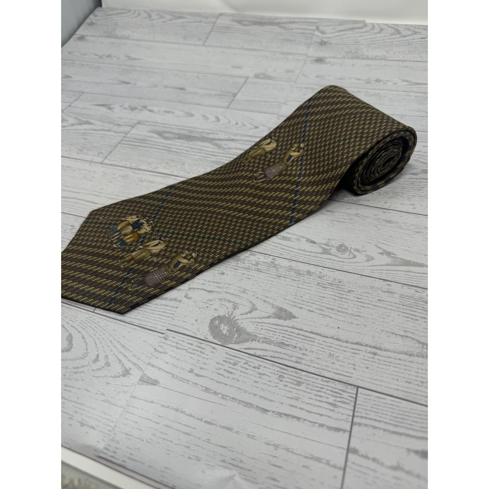 Rhyncliffe Mens Brown Necktie‎ Dancing Figures Geometric Pattern USA Made